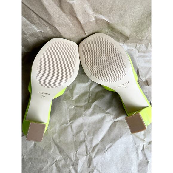 Nine West Behot Heeled Lime Neon Green Slide Sandals Patent Mules Size 7 - Picture 7 of 10